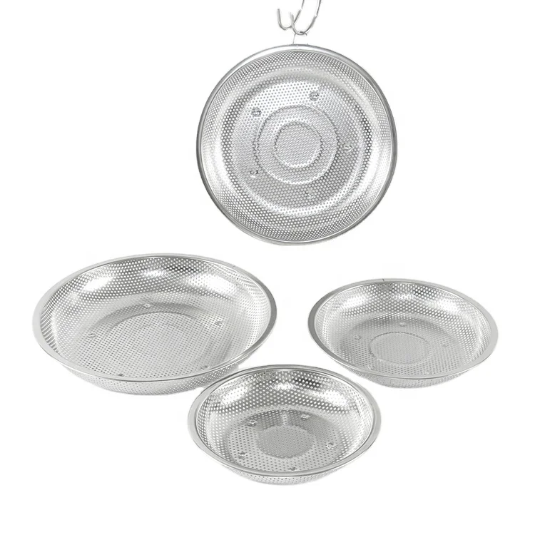 

Kitchen Stainless Steel Four Grid Drain Basket Colander pan Drain Water Anti Spill Balancing Metal Food Colanders Plate Strainer