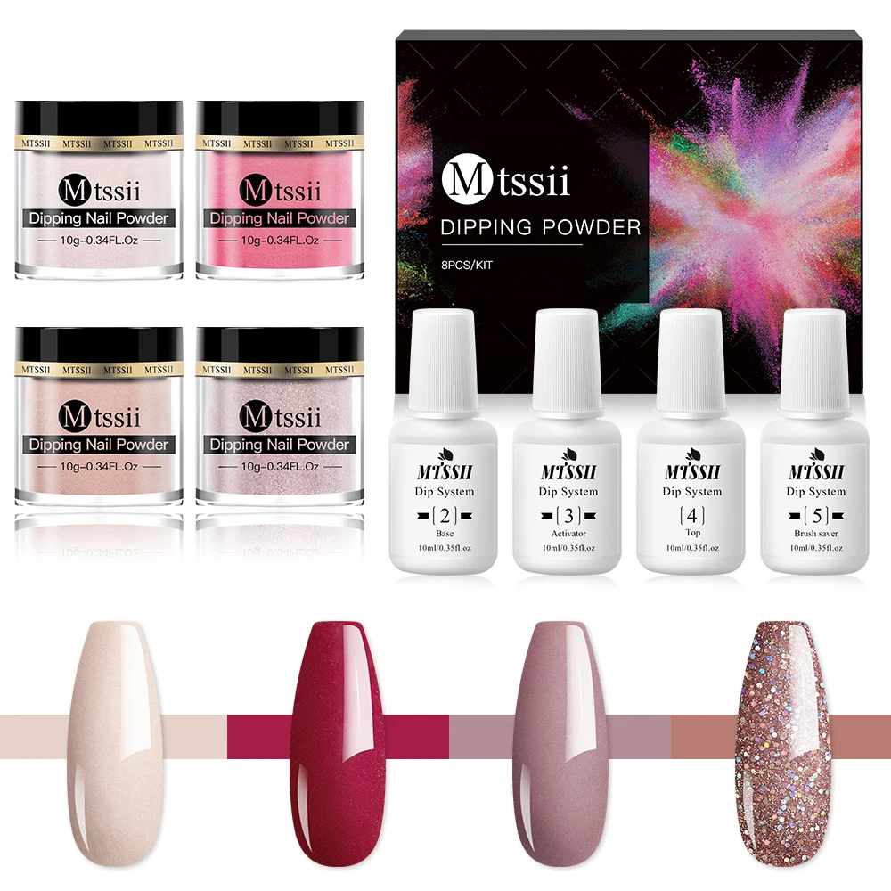 

Oem Base Activator Dipping System Acylic Starter Nails Set Clear Bulk Gel Private Label Nail Dip Powder Kit, 4 colors in one set, 6 set for chosen, or custom color