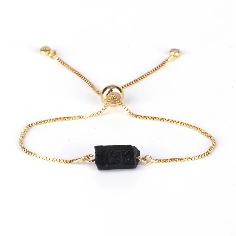 

Natural Rough Black Tourmaline Mineral Precious Stone Bead Health Adjustable Healing Stone mix Color Link Bracelets for Women