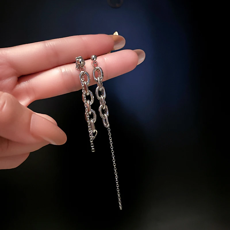 

trendy fashion silver plated tassel chains earrings jewelry