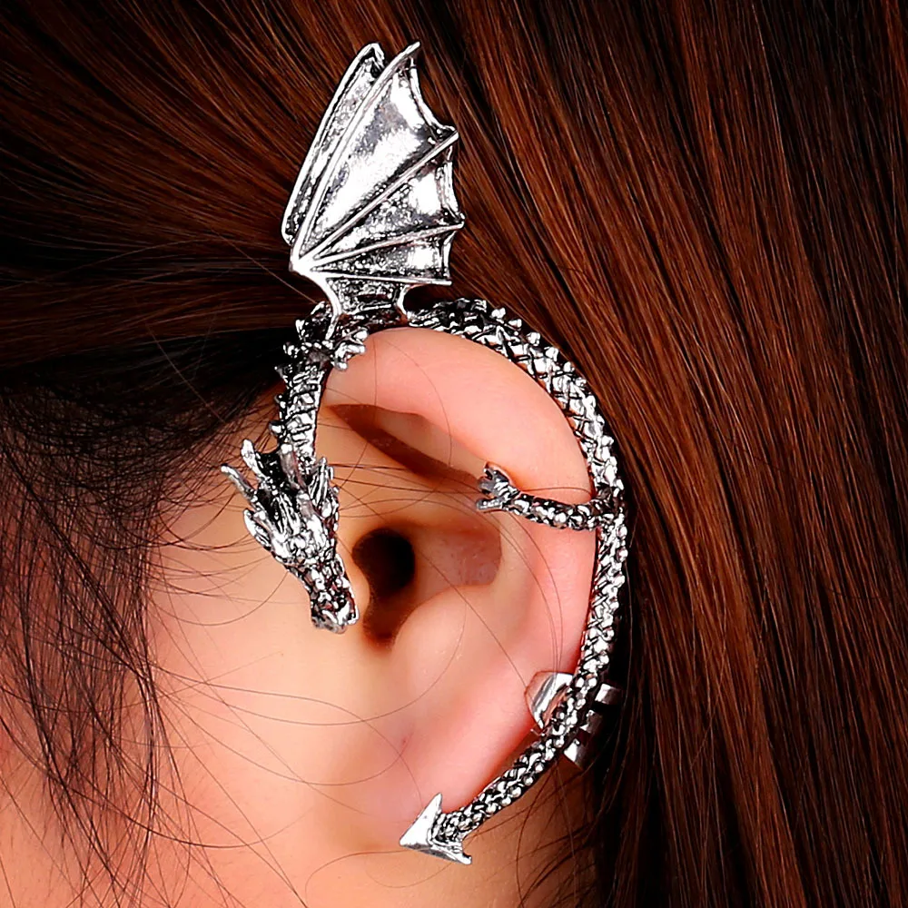 Gothic Punk Dragon Shape Clip Earring Exaggerated Vintage Ear Cuff One Ear Clip On Earrings for Women