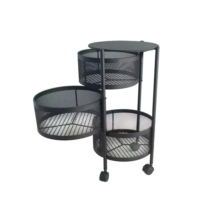 

Kitchen vegetable rack round movable multi-layer rotating vegetable basket storage rack, Black