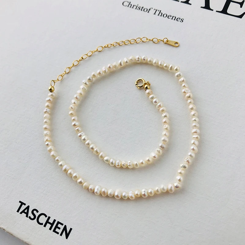 

Hot Trendy 925 Silver Choker Necklace Gold irregular Natural Pearl Necklace for Girls, Gold plating