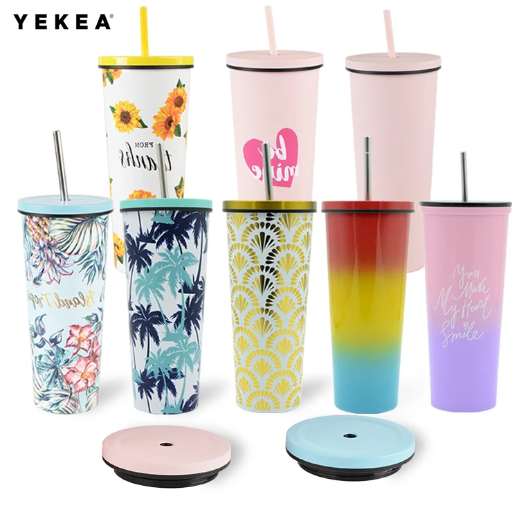 

24Oz tumbler cups stainless steel,metal double wall custom reusable stainless steel vacuum tumbler cup with with lids and straws