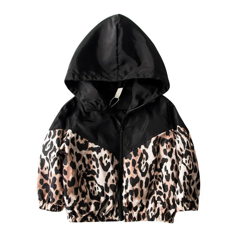

1-7Years Toddler Kid Baby Girl Boy Jacket Leopard Patchwork Hooded Coat Autumn Outwear, Shown