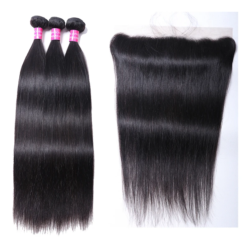 

Wigmy Brazilian Straight Hair 3 Bundles With Frontal Closure 13x4 Lace Frontal With Bundles Human Hair Extensions Natural Color