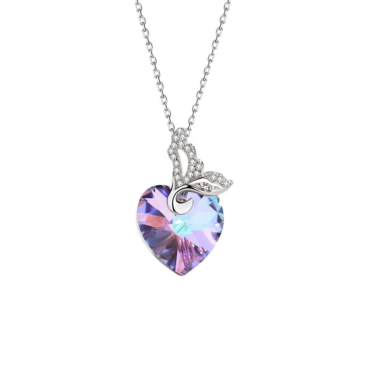 

Original Design Fish Tail Jewelry High Quality Austria Crystal Heart Pendant 925 Sterling Silver Amethyst Necklace, Purple