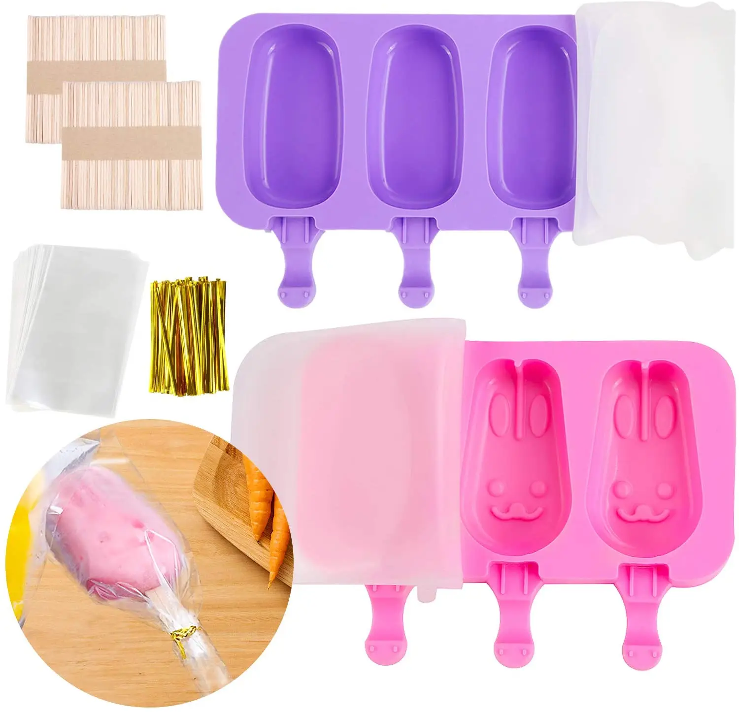 

Silicone Popsicle Molds Creative Cartoon Posicle Mold with Lid for Diy Ice Popsicle Ice Cream 3 Cavities Homemade Ice Pop Molds