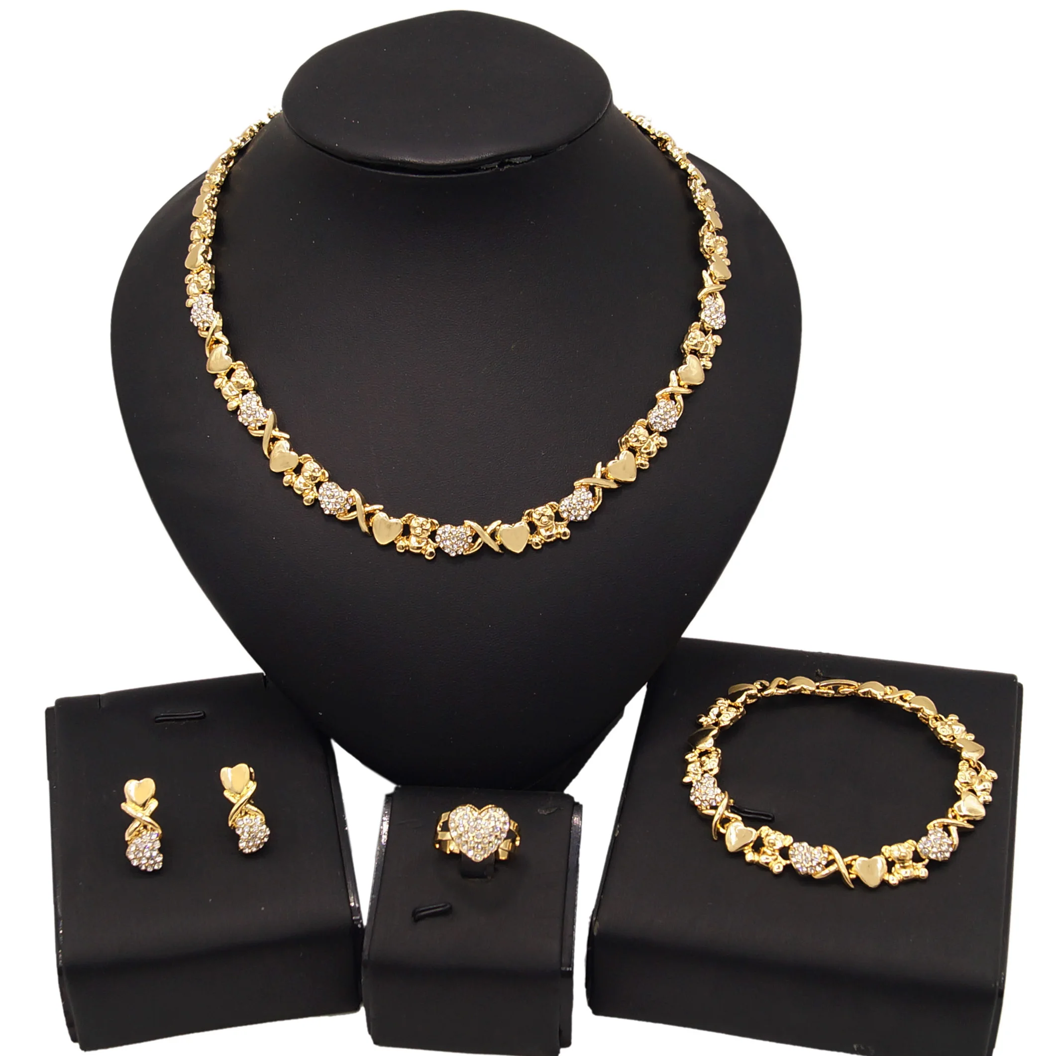 

Yulaili Big Teddy Bear I Love You Hug and Kiss Necklace Set Xo New Design 18 K Gold plating American Diamond Jewelry Set X0033