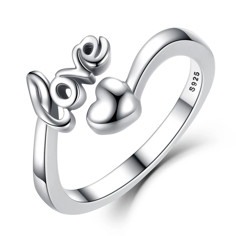 

Fashion High Quality Men LOVE Heart-shaped Couple Ring Opening Adjustable Sterling Silver 925 Ring Jewelry For Couples