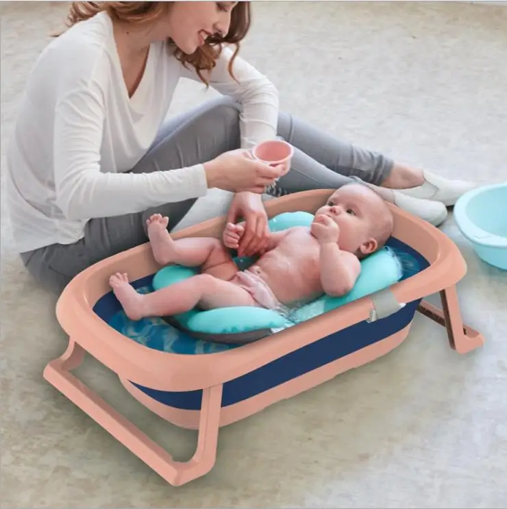 

Portable collapsible new born bathing tub foldable plastic pp pet baby bathtub newborn toddler folding bath tub set for babies, Blue/pink