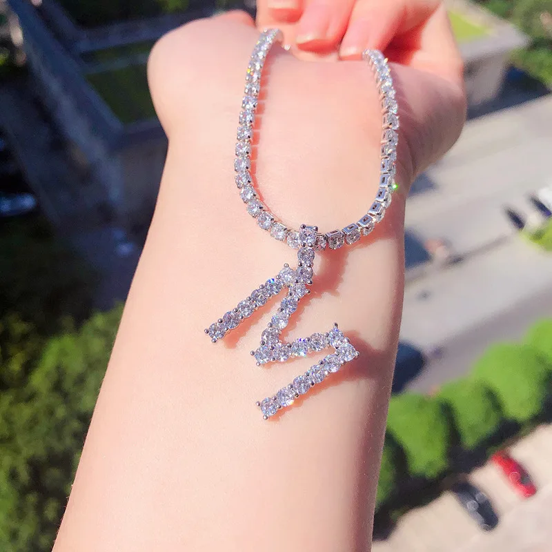 zircon letter M diamond choker necklace tennis