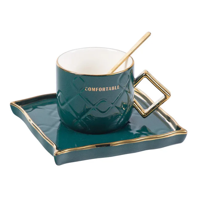 

New item porcelain luxury coffee & tea sets ceramic cup and saucer set with gold handle, White, green, pink & brown