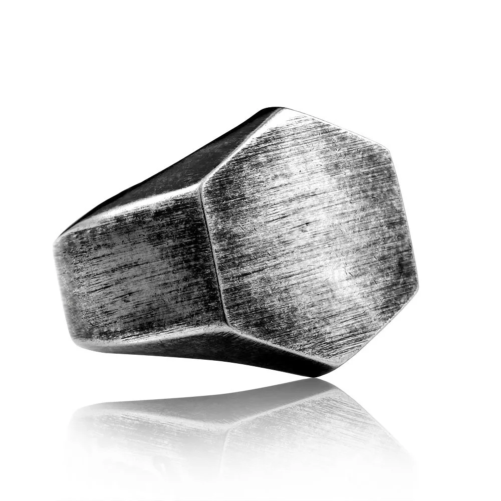 

Custom Engraved Stylish Simple Hexagonal Brushed Plain Silver Stainless Steel Blank Men Signet Ring
