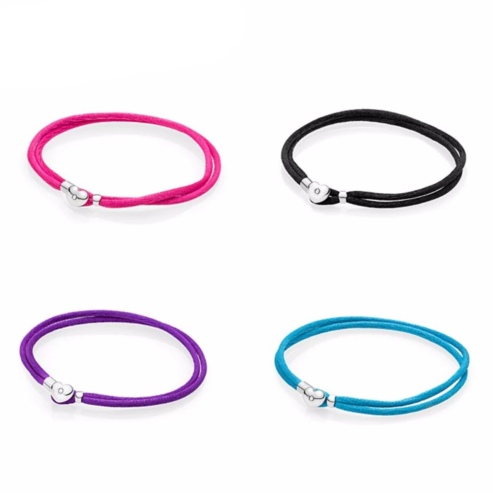 

2021 NEW 100% 925 Sterling Silver Leather cord bracelet Clear CZ Charm Bead fit pendant DIY Bracelets The factory wholesale