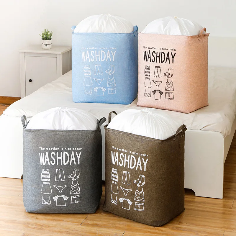 

Household Printed Waterproof Cotton Linen Large Hamper Laundry Basket Washable Collapsible Closet Cloth Organizer Bags