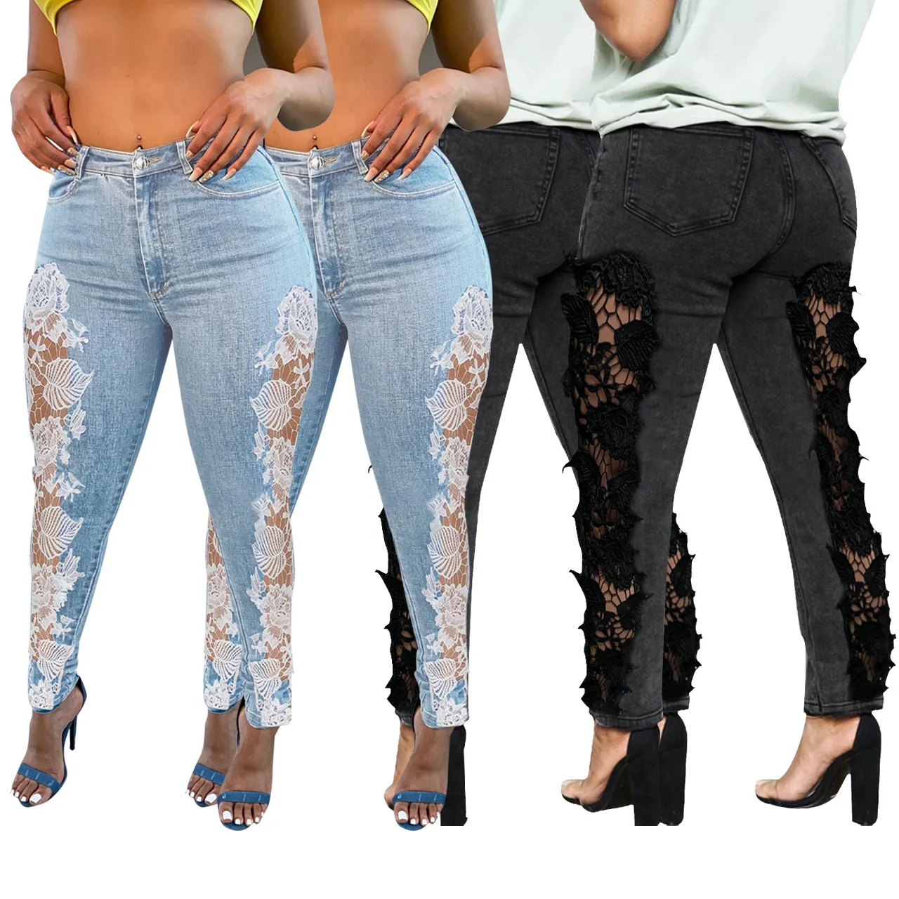 

20701-SW84 slim hollow out hole trousers denim women sehe fashion, 2 color