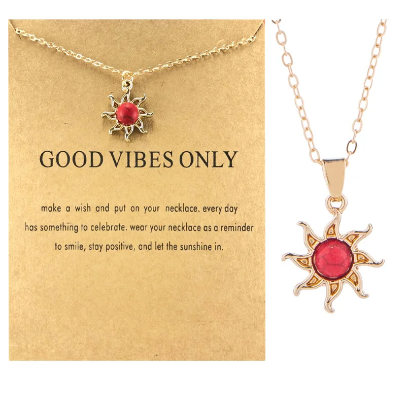 

Sun God Necklace Ruby Sun Flower Clavicle Chain Female Creative Card Necklace