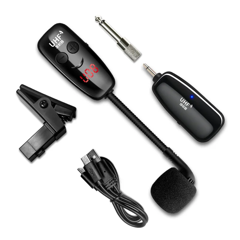 

2021 new UHF Musical instrument condenser microphone transmitter receiver 3.5mm 6.5mm saxophone mic