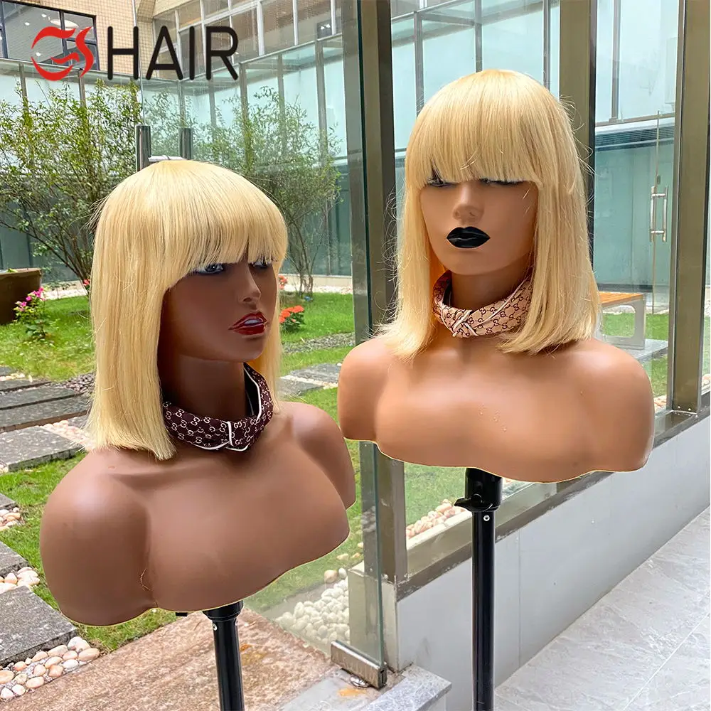 

GS30% OFF Gorgeous 613 Honey Blonde Machine made wig Short 613 Bob With Bangs Wig For Women With Pre-plucked Baby Hair, Natural color #1b