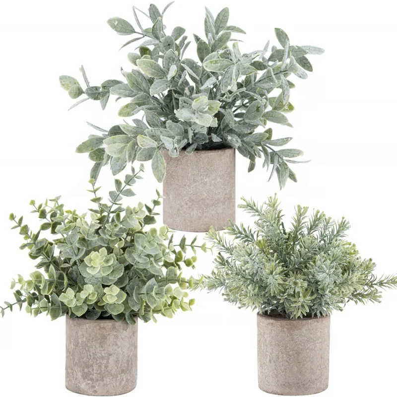 

3 Pack Mini Potted Plants Artificial Plastic Eucalyptus Plants for Home Office Desk Room Decoration, Green