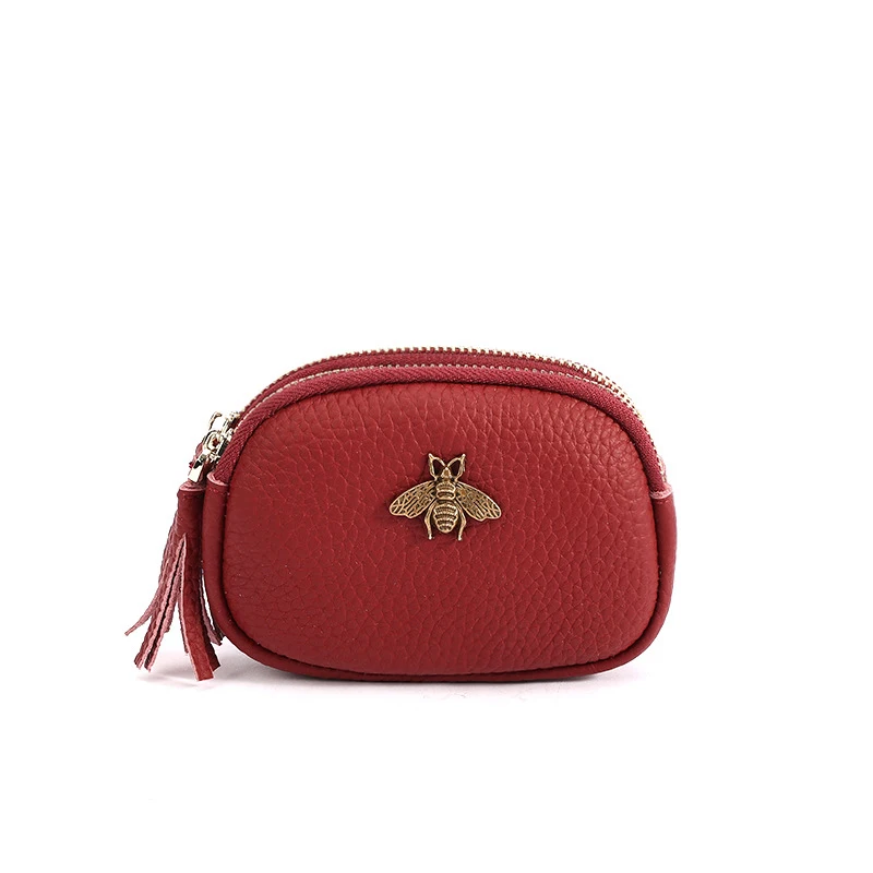 

customized fashion high quality small genuine leather credit card holder Little bee decoration short wallets women coin purse, 8 color