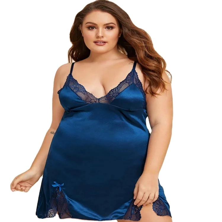 

Plus Size Underwear Sexy lace hollow Lace Satin women's suspender pajamas, Borland