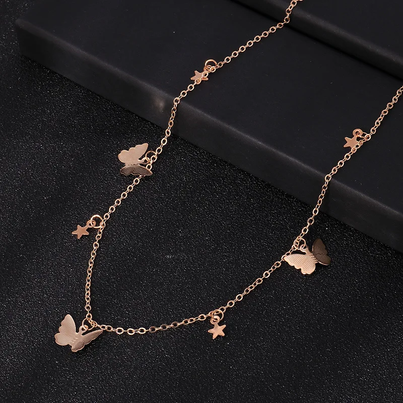 

2020 new Gold silver Small Animal Butterfly Stars heart Chain Necklaces for Women Clavicle Chain Necklaces Jewelry Accessories