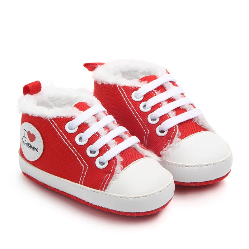
canvas plush insole classic design winter warm baby prewalker shoes 