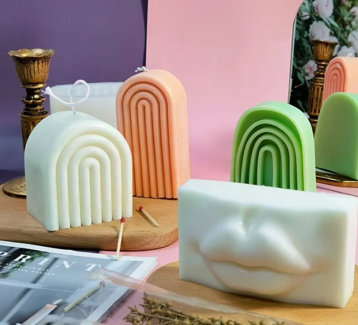 

Large Aromatherapy Candle Making Tools DIY Handmade Lip scented Silicone Soap Mould 3D Rainbow Arch Candle Mold, White