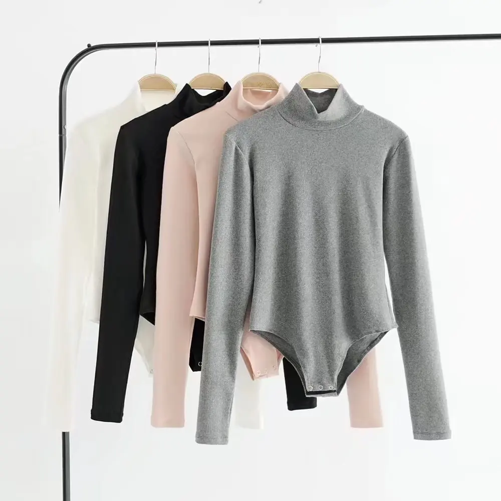 

Wholesale turtle neck long sleeve womens mujer blusa rompers cotton shirt bodysuit, Available