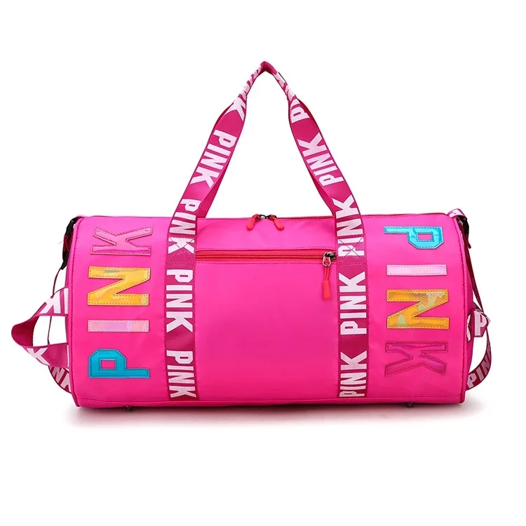 

Custom Wholesale Lightweight Glitter Women Pink Sport Gym Weekend Duffle Bag Overnight Spend A Night Bag