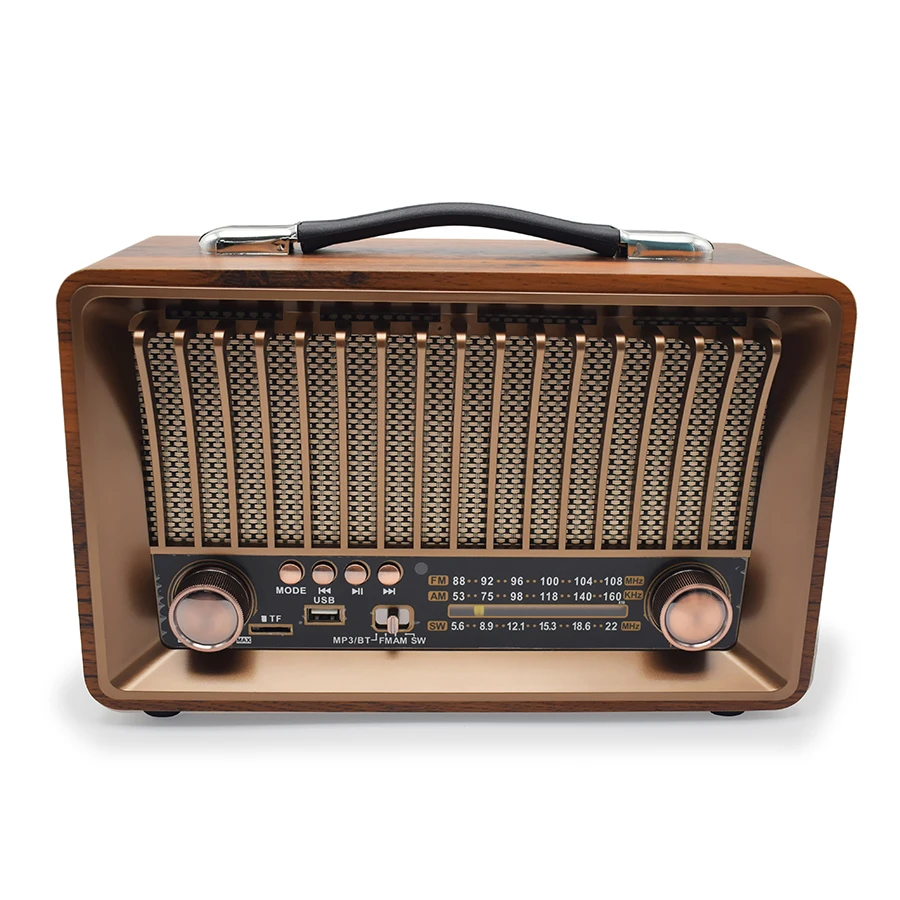 

Custom Amazon Hot Sale Retro Wood FM/AM/SW Multi Band Radio with Convenient Handle Portable Home Radio HiFi Clear Sound Speaker, Retro wood radio