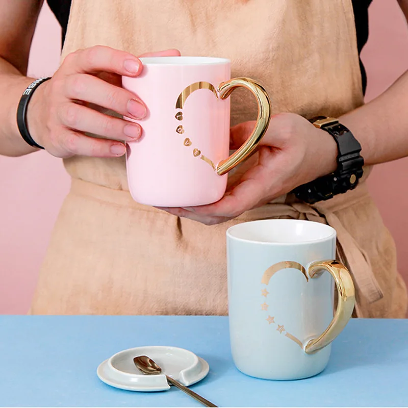 

Nordic Creative Ceramic Cup Heart-shaped Love Couple Cup, Grey/pink/blue/green