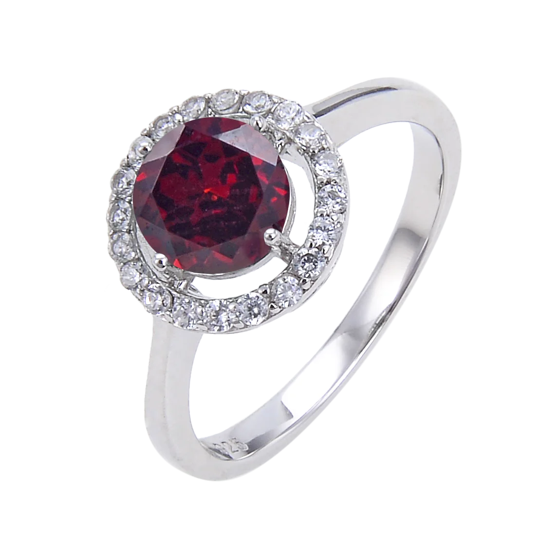 

Abiding Classic Halo Engagement Rings Round Natural Garnet 925 Sterling Silver Ring With Pave CZ Simulated Diamond