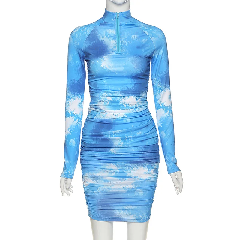 

2020 new arrivals spring collection stand-up collar floral printed long sleeves women bodycon casual dresses