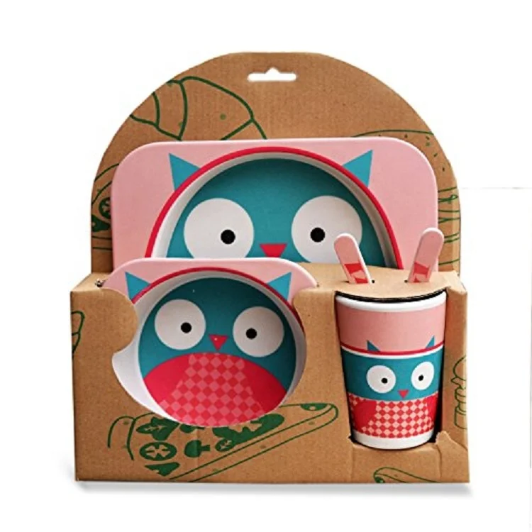 Bamboo fiber children tableware 5pcs bamboo fiber dinnerware sets