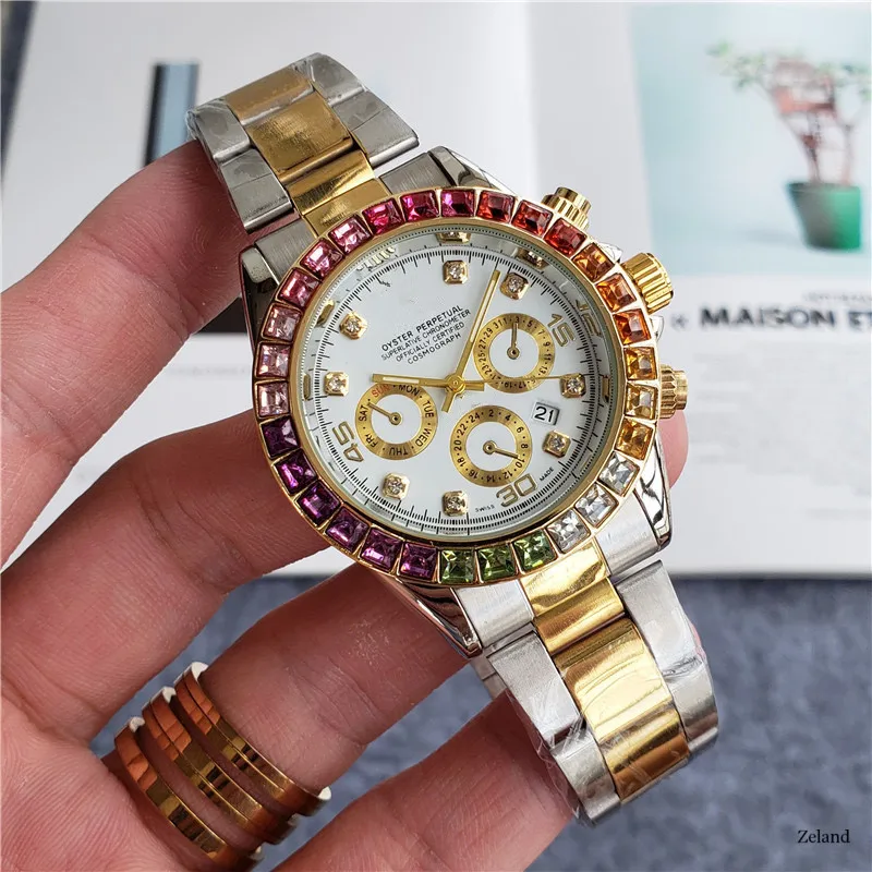 

Top Quality Luxury Colorful Diamond Gold Watches Hip Hop Fully Iced Out Watch Men