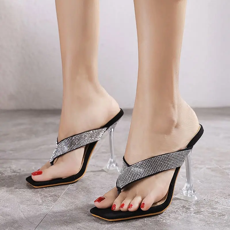 

2021 INS hot - selling sexy high-heel flip flop with bright diamond