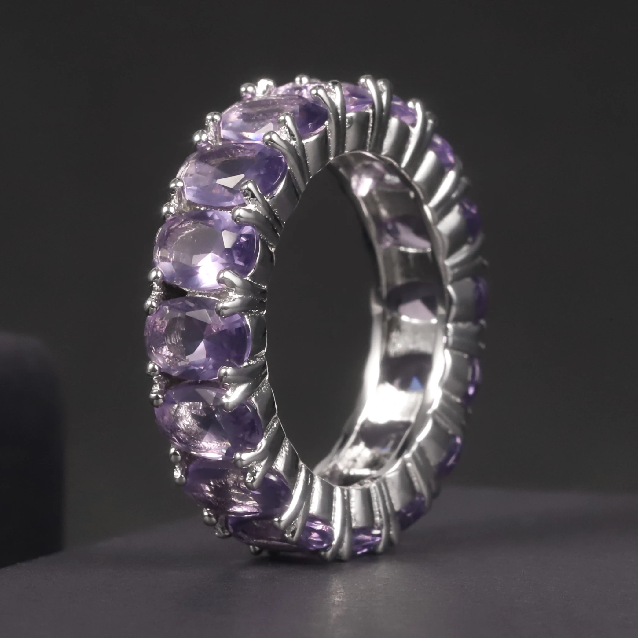 

C7530 Abiding Jewelry Precision Casting Multi Color 925 Sterling Silver Oval Amethyst Gemstone Full Eternity Band
