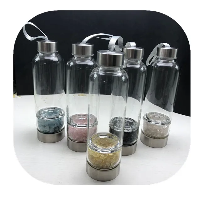 

New arrivals crystal bottle trophy natural mixed quartz crystal chips glass bottle with stone for gift