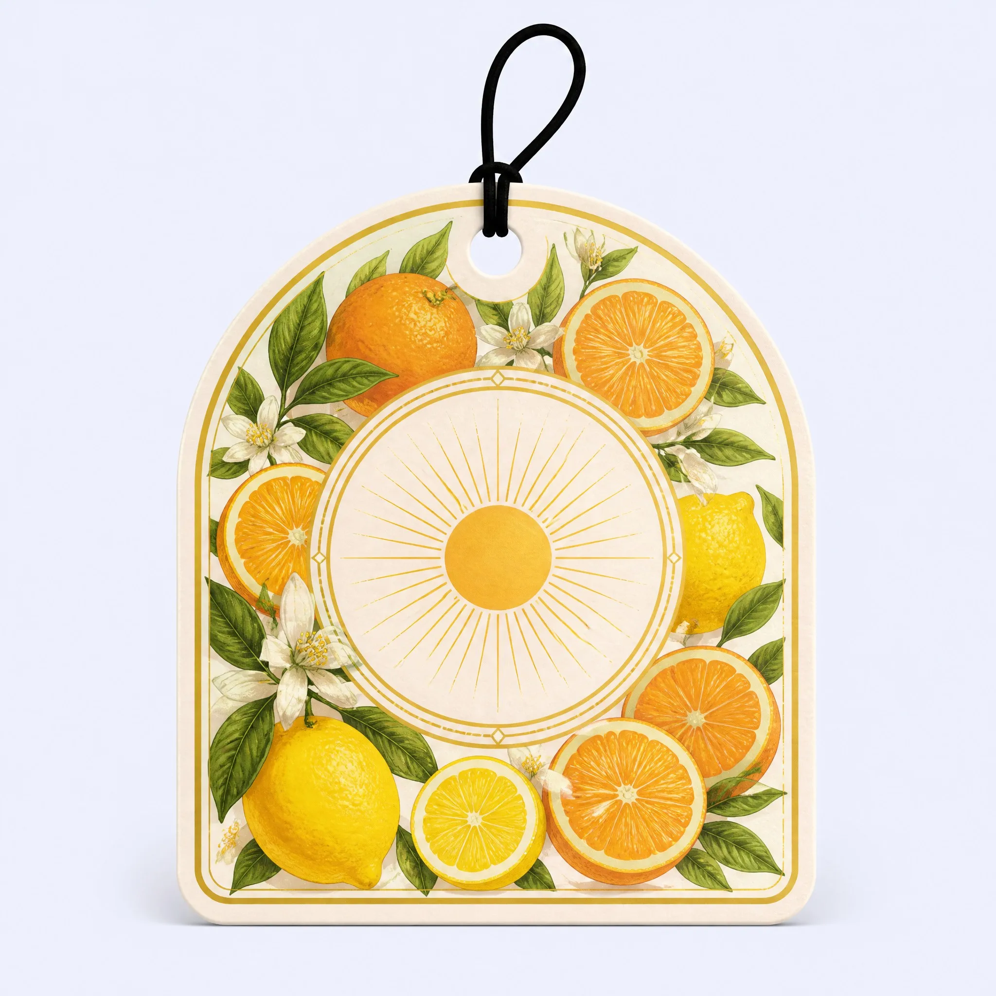 Custom Mediterranean Citrus Orchard and Sunshine Car Air Freshener Front View
