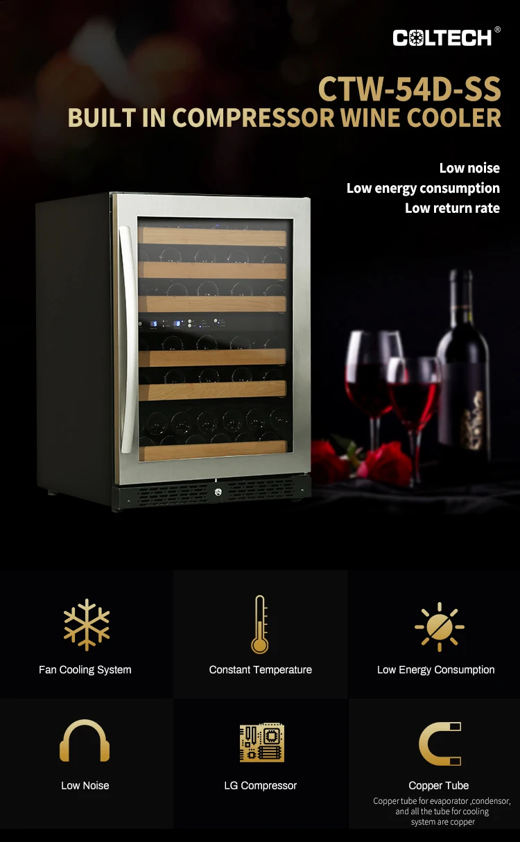 54 Bottles Builtin Seamless Compressor Dual Zone Wine Cooler