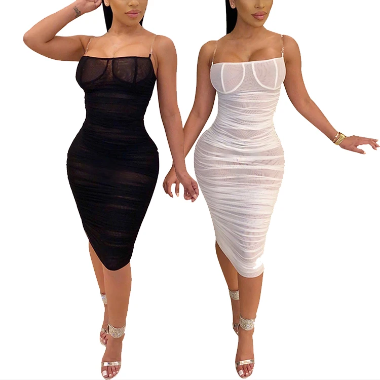 Black Bandage Perspective Mesh Off Shoulder Dress Women Sexy Bodycon Evening Dresses