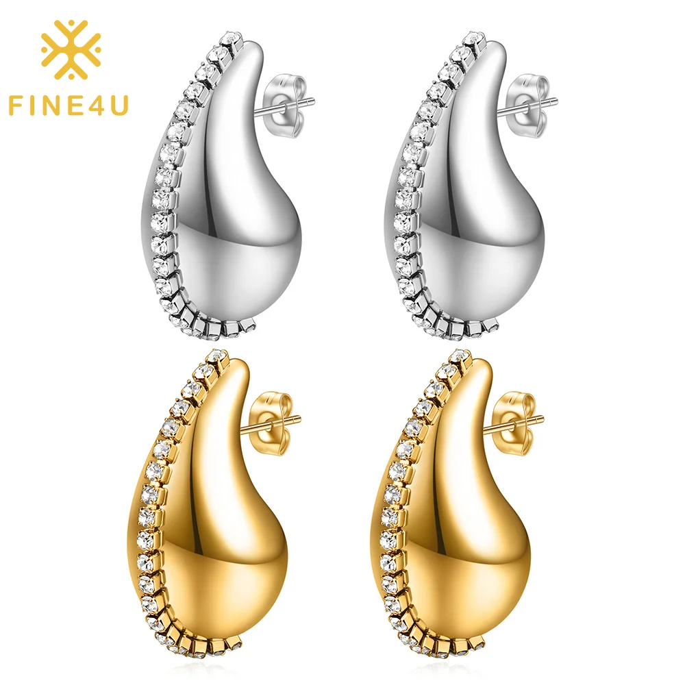 

Chunky Statement Women Jewelry Cubic Zirconia Stainless Steel 18K Gold Plated Teardrop Water Drop Earrings