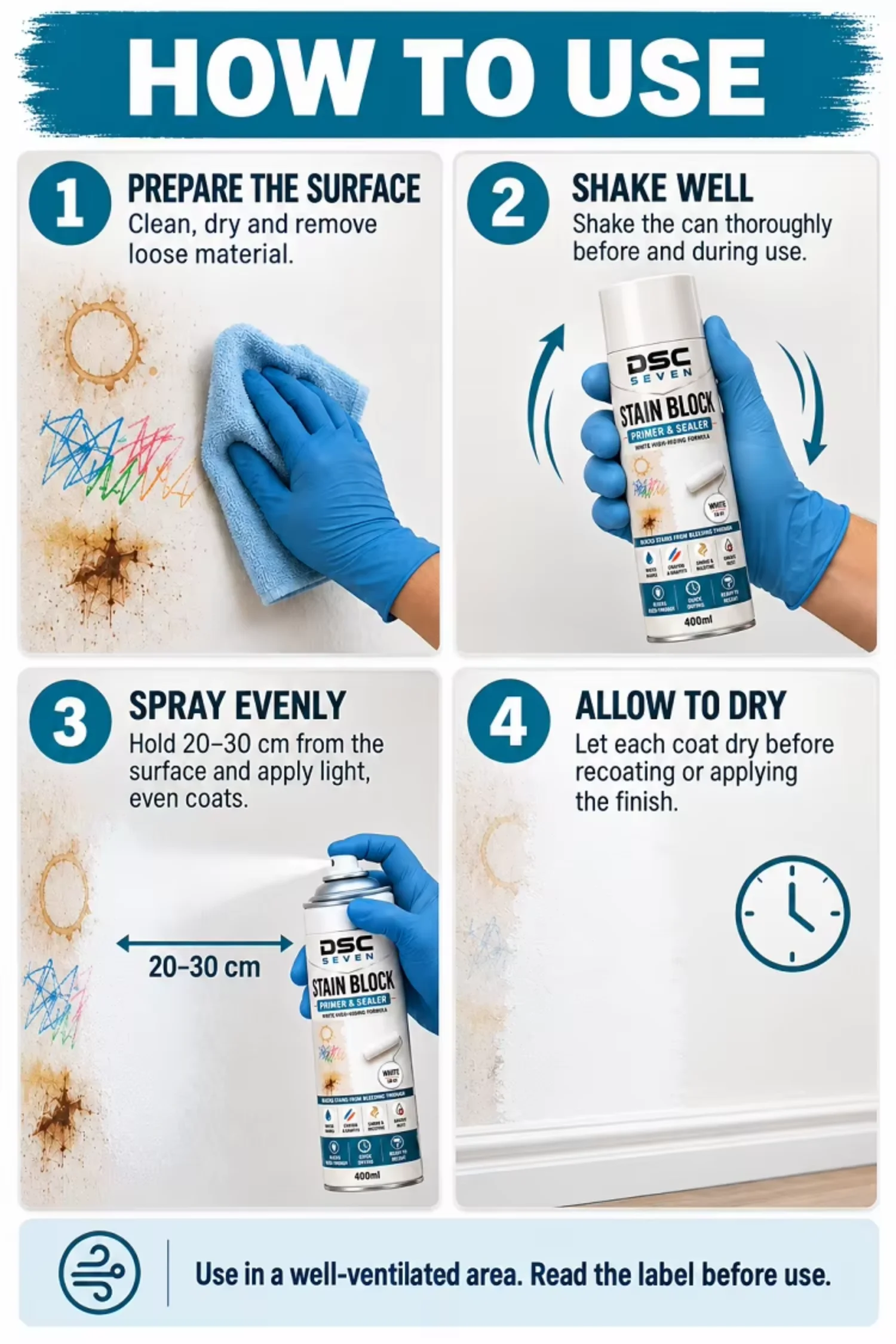 Stain Blocking Acrylic Primer Spray Paint Water-based Matte for for Ceiling Wall Door Repaint