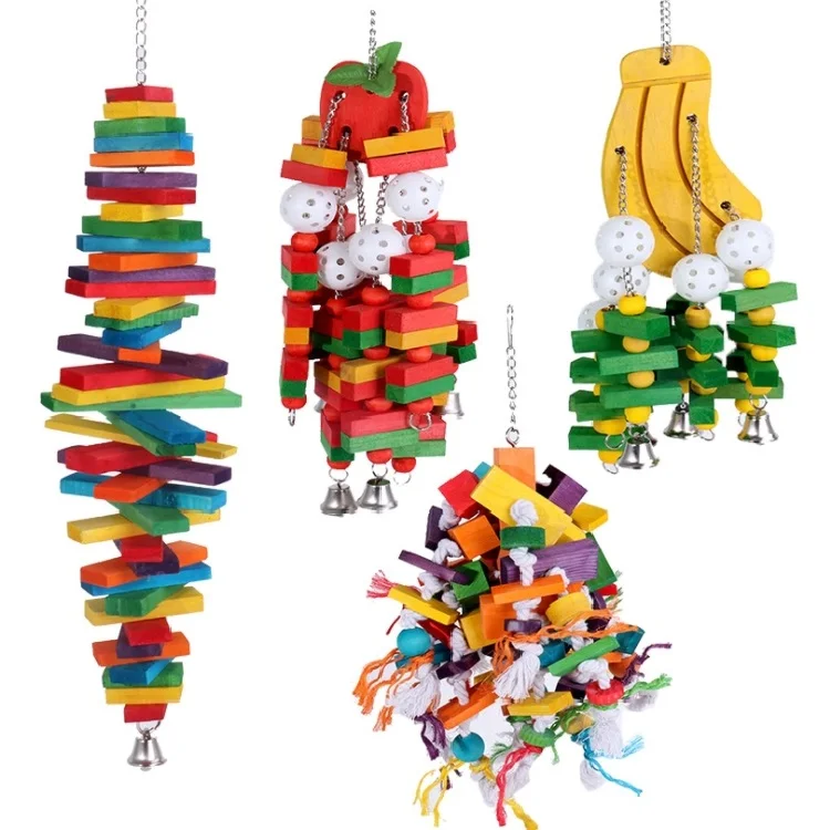 

Medium and Large Bird Toys ECO-friendly Color Wooden Cotton Parrots Macaws Bite Chewing Toy, As picture
