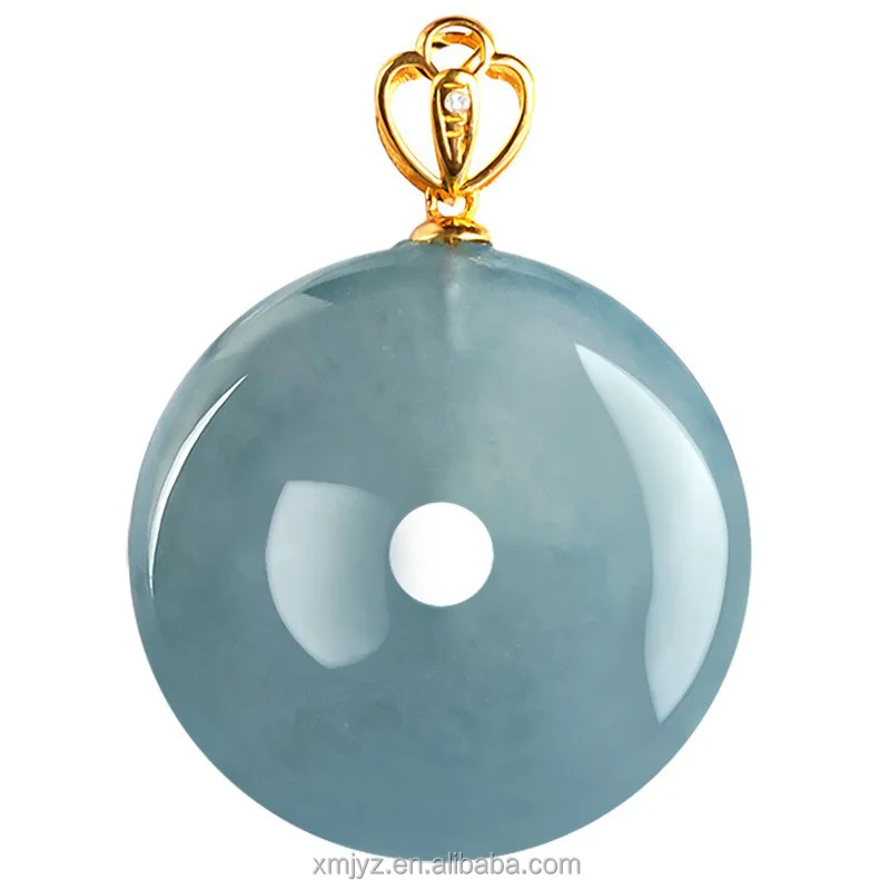 

Certified Grade A High-End Natural Jade Blue Water Safety Buckle Pendant Ice Jade 18K Inlaid Pendant Women's Necklace Fashion