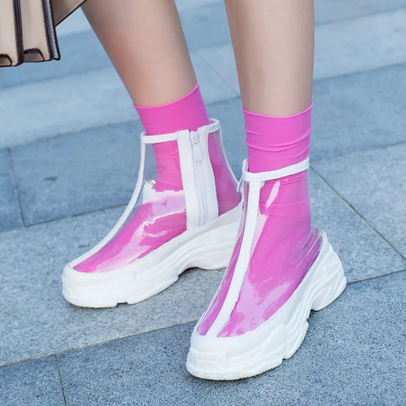 
Fashion Transparent PVC Jelly Women Ankle Boot Casual Wedges Heel Zipper Women Boots Shoes High Quality Boots For Ladies 