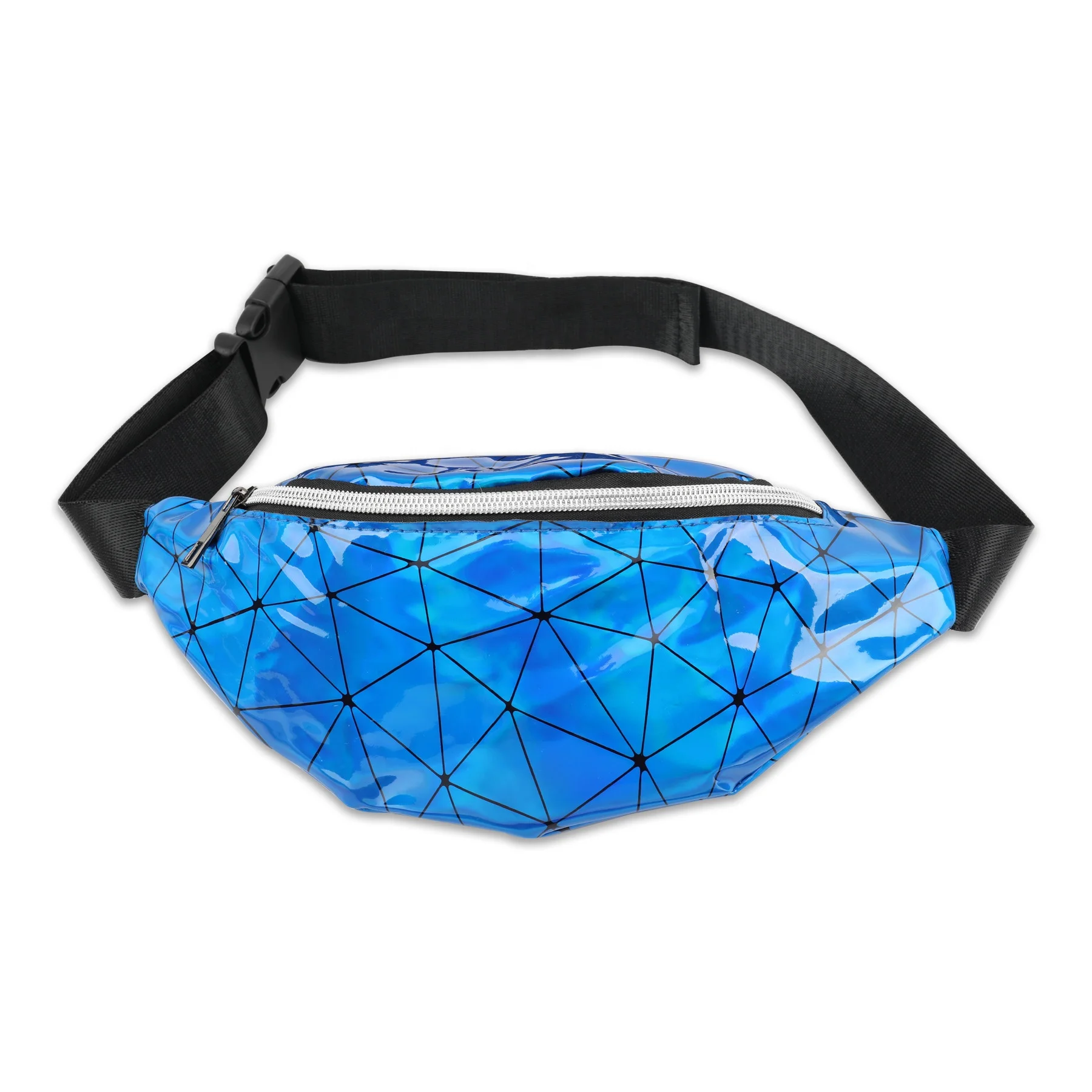 

Custom Logo PU Message Bags Zipper Waterproof Shiny Neon Waist Bag Laser Hologram Fanny Pack